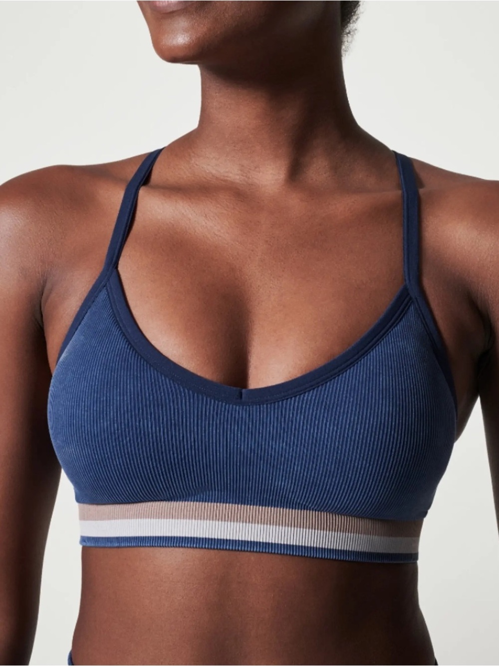SPANX Navy Ribbed Bralette with Striped Band
